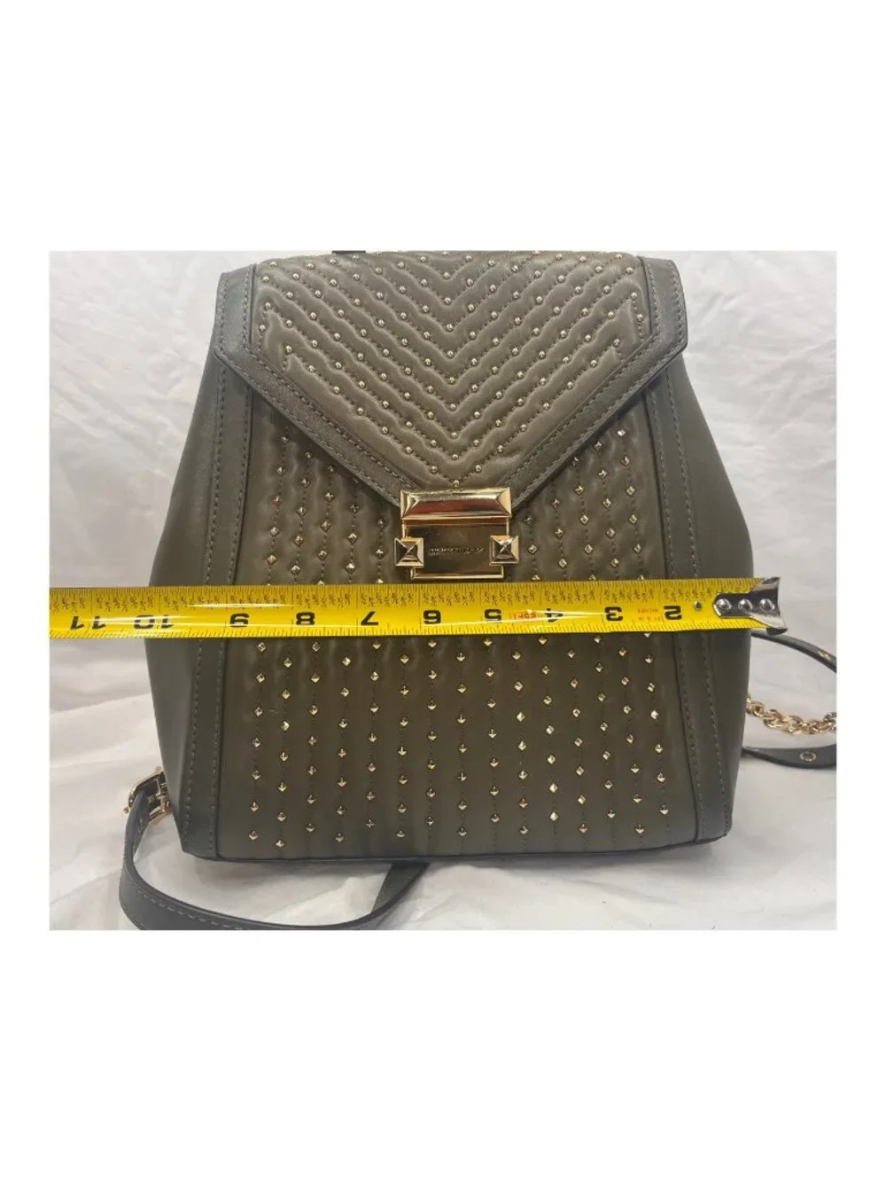 Michael Kors Whitney Studded Lamb Leather Backpack Olive Gold